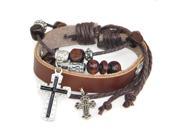 New Antique Retro Cross Leather Bracelet with Bead Charm Adjustable Wristband