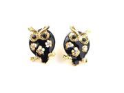 Vintage Retro Black Gold Cute Owl Crystal Stud Earrings Accessory