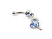 316L Surgical Steel Blue Rhinestones Heart Dangle Surgical Steel Belly Navel Bar Ring Body