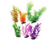 New 6 Pcs Assorted Color Aquarium Plastic Plants Decoration w Ceramic Base