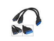 8 Inch USB 3.0 20 Pin Motherboard Female to 2 Type A Female Connectors Y Cable