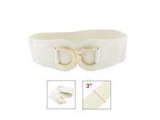 28 33inches Gold Tone Dual D Ring Buckle Off White Wide Elastic Belt For Women