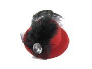Women Rhinestone Feather Red Mini Top Hat Fascinator Hair Clip