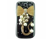 3D Crystal Gold Bow Bling Pearls Transparent Hard Case Cover for Galaxy S3 I9300
