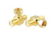2pcs T shape F Type F 1 Male to F 2 Female RF Adapter Connector Gold Tone Plated