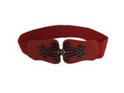 Snake Print Faux Leather Interlocking Buckle Elastic CInch Belt Red For Women