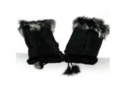 Black fingerless fur gloves pair