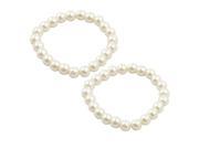2 Pcs White Faux Pearls Beaded Elastic Bracelet Wrist Ornament for Women