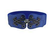 Fashion! Blue Lady Metal Floral Interlocking Buckle Cinch Band Waist Belt