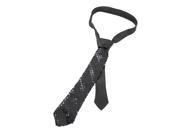 Hot Sale Men Black Polyester Sequin Decor Self Tie Adjustable Skinny Necktie
