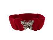 New Woman Metal Butterfly Interlocking Buckle Red Textured Stretchy Waist Belt