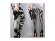 One Size Long Vertical Black White Stripe Leggings Tights Trousers For Womens