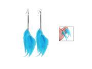 New Teal Blue Faux Feather Pendant Fish Hook Earrings Earwear Pair for Woman