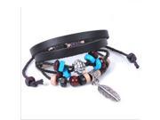 2Pcs Bohemian Vintage Style Feather Beads Leather Bracelet Adjustable Wristband