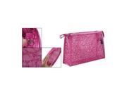 New Superior Powder Decor Zip Up Make Up Mesh Plastic Pouch Bag Fuchsia For Lady