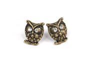 New Exquisite Vintage Cute Crystal Eye Bronze Owl Stud Earrings Retro Diamante