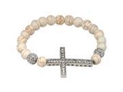 Stretchable Sideways Cross Bracelet With White Turquoise Beads Crystal Cross