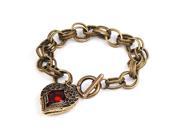 Fashion Antique Red Stone Heart Shaped Link Bracelet Retro Angel Wings Engraved