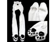 Cute Fluffy Animal Hat Hood with Paws Pocket Gloves Mittens Scarf Winter Ski Kid