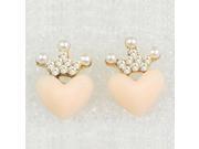 Crystal Rhinestone Golden Crown Peach Love Heart Lovely Stud Earrings