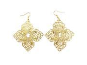 Womens Hollow Out Bohemian Four Leaves Leaf Long Dangle Earrings Gold
