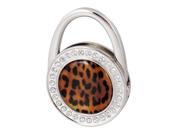 Woman Black Leopard Pattern Bling Rhinestone Folding Metal Handbag Hook Hanger