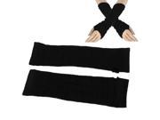 Ladies Winter Stretchy Cuff Fingerless Black Knitted Long Gloves Arm Warmer Pair