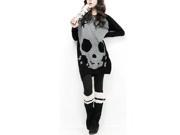 Woman Long Sleeve Skull Printed Stretch Pullover Shirt