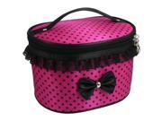 New Lady Fuchsia Polryster Dots Print Zipper Cosmetic Makeup Handbag