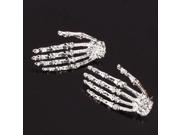 Cool Punk Gothic Big Skeleton Hand Silver Stud Earring 1 Pair
