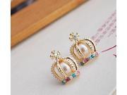 Elegant Style Pearl Cross Diamond Rhinestone Crown Earings
