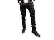 Mens Skinny Straight Fit Pencil Pants Cool Montage Feet Trousers Black