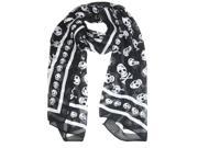 Black Chiffon Silk Skull Print Long Scarf Shawl For Women Keyring