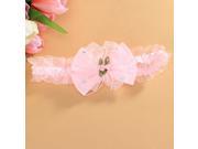 Baby Infant Girls Lace Headband Hair Bow w Beads and Roses Pink