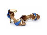 Latin Dance Shoes High Heel 7cm Blue with Gold 9