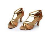 Latin Dance Shoes High Heel 7cm Brown with Gold fixed 8.5