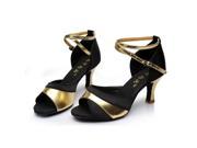 Latin Dance Shoes High Heel 7cm Black Gold 9