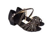 SANTSIWEI Latin Shoes Heel High 3.5cm Double Layer Stain Black Gold 4