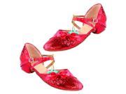 SANTSIWEI Latin Shoes Heel High 3.5cm Sequined Bowknot Red 6.5