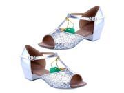 SANTSIWEI Latin Shoes Heel High 3.5cm Paillette Silver 8.5