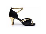 Latin Dance Shoes High Heel 7cm Black with Gold 3.5