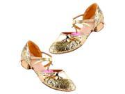 SANTSIWEI Latin Shoes Heel High 3.5cm Sequined Bowknot Gold 4