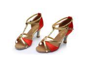 Latin Dance Shoes High Heel 7cm Red with Gold fixed 7