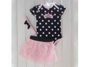 Baby Girl Sets Romper Tutu Skirt Headband Black with polka dot 9M