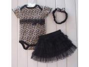Baby Girl Sets Romper Tutu Skirt Headband Leopard Black 3M