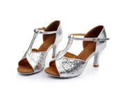 Latin Dance Shoes High Heel 7cm Silver Paillettes 4.5