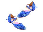 SANTSIWEI Latin Shoes Heel High 3.5cm Sequined Bowknot Blue 7.5