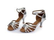 Latin Dance Shoes High Heel 7cm Knotted Silver 8.5