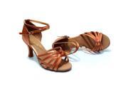 Latin Dance Shoes High Heel 7cm Knotted Brown 9