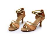 Latin Dance Shoes High Heel 7cm Brown with Gold 5